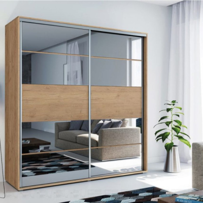 Zrcadlová šatní skříň 100/215 BENEDICTO - dub craft zlatý