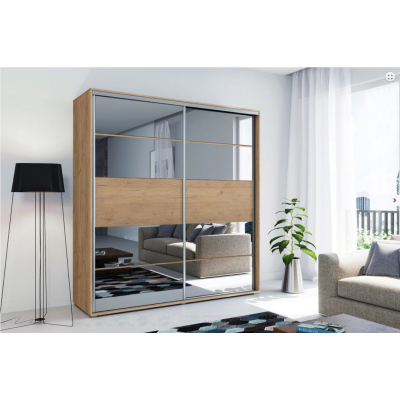 Zrcadlová šatní skříň 100/215 BENEDICTO - dub craft zlatý