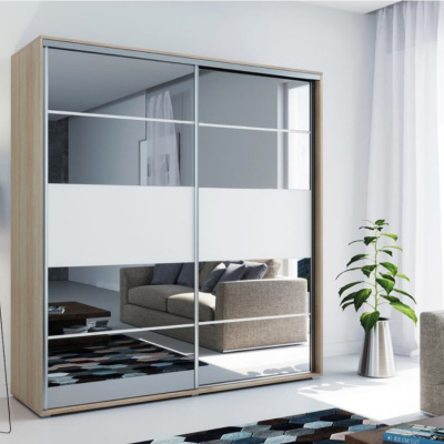 Zrcadlová šatní skříň 150/215 BENEDICTO - dub sonoma / bílá