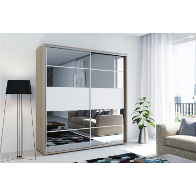 Zrcadlová šatní skříň 175/215 BENEDICTO - dub sonoma / bílá