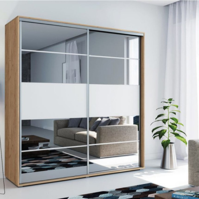 Zrcadlová šatní skříň 230/245 BENEDICTO - dub craft zlatý / bílá