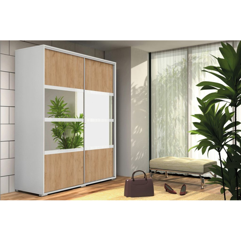 Prostorná šatní skříň se zrcadlem 150/245 CELESTINO 1 - bílá / dub craft zlatý