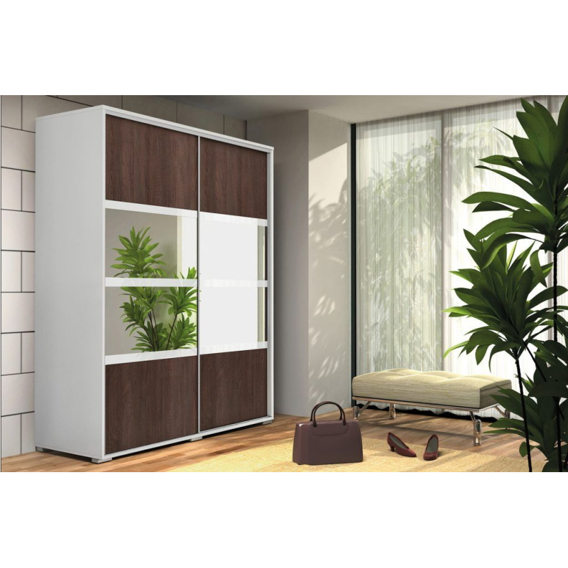 Prostorná šatní skříň se zrcadlem 230/215 CELESTINO 1 - bílá / čokoláda