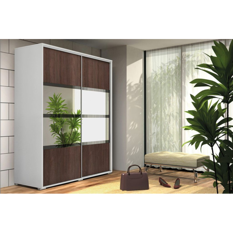 Prostorná šatní skříň se zrcadlem 125/215 CELESTINO 2 - bílá / čokoláda