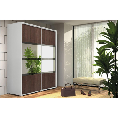 Prostorná šatní skříň se zrcadlem 230/215 CELESTINO 2 - bílá / čokoláda