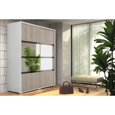 Prostorná šatní skříň se zrcadlem 175/245 CELESTINO 2 - bílá / dub sonoma