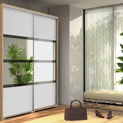 Prostorná šatní skříň se zrcadlem 175/215 CELESTINO 2 - dub craft zlatý / bílá