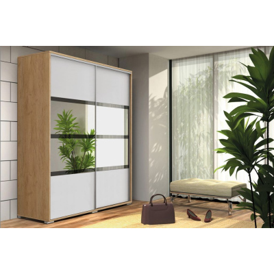 Prostorná šatní skříň se zrcadlem 175/215 CELESTINO 2 - dub craft zlatý / bílá