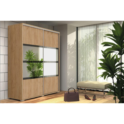 Prostorná šatní skříň se zrcadlem 100/245 CELESTINO 2 - dub craft zlatý