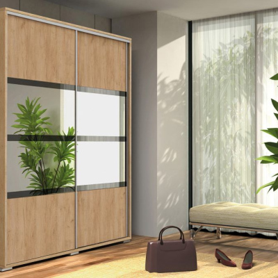 Prostorná šatní skříň se zrcadlem 200/245 CELESTINO 2 - dub craft zlatý