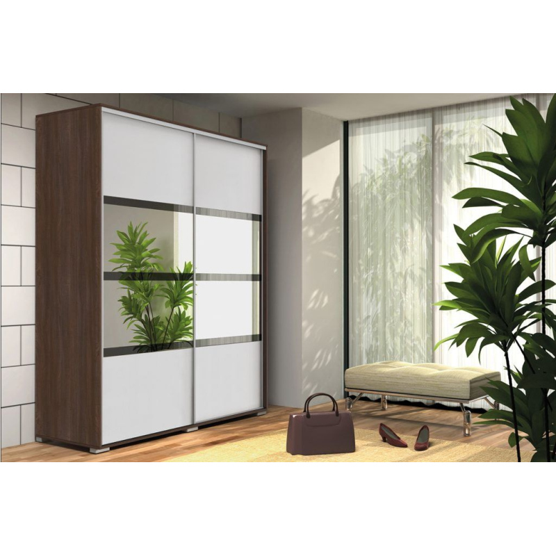 Prostorná šatní skříň se zrcadlem 125/215 CELESTINO 2 - čokoláda / bílá