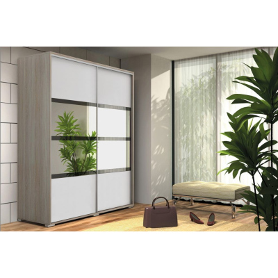 Prostorná šatní skříň se zrcadlem 100/215 CELESTINO 2 - dub sonoma / bílá