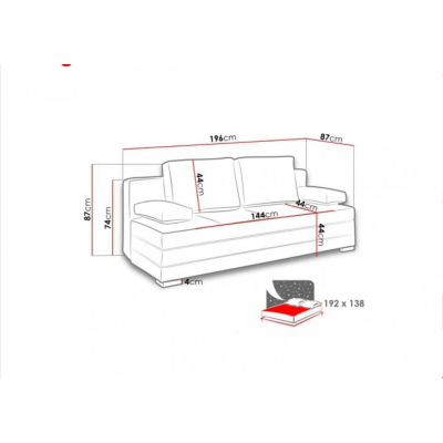 Rozkládací postel s polštáři s úložným prostorem IGOR - šedá / růžové polštáře