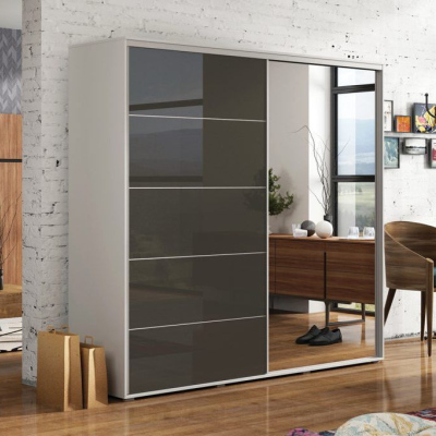 Zrcadlová šatní skříň 175/245 EDUARDO - bílá / šedý lesk