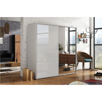 Zrcadlová šatní skříň 100/215 EDUARDO - bílá