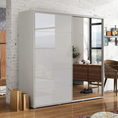 Zrcadlová šatní skříň 125/245 EDUARDO - bílá