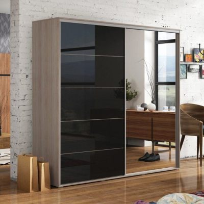 Zrcadlová šatní skříň 230/245 EDUARDO - dub sonoma / černý lesk