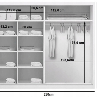 Prostorná zrcadlová šatní skříň ENRIQUE, šířka 230 cm, výška 245 cm