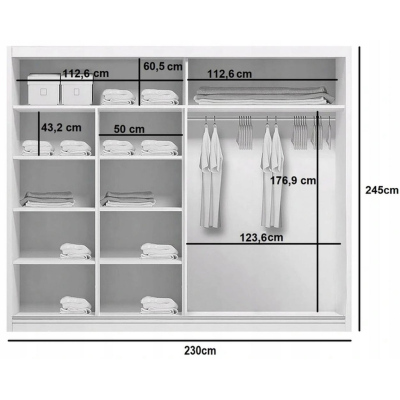 Prostorná zrcadlová šatní skříň ENRIQUE, šířka 230 cm, výška 245 cm