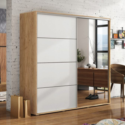 Prostorná zrcadlová šatní skříň 150/245 ENRIQUE - dub craft zlatý / bílá