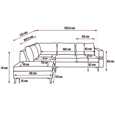Rohová sedačka ORLIN - tmavě šedá / kovové nohy