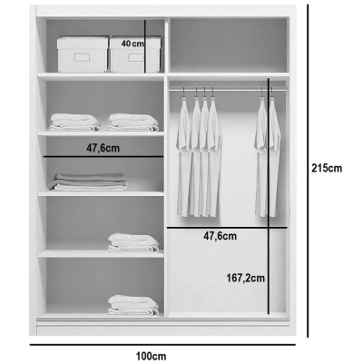 Prostorná šatní skříň FABIO, šířka 100 cm, výška 215 cm