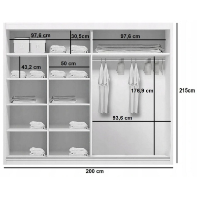 Prostorná šatní skříň FABIO, šířka 200 cm, výška 215 cm