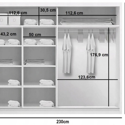 Zrcadlová šatní skříň FERNANDO, šířka 230 cm, výška 215 cm