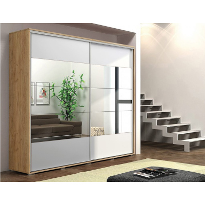 Zrcadlová šatní skříň 150/215 FERNANDO - dub craft zlatý / bílá