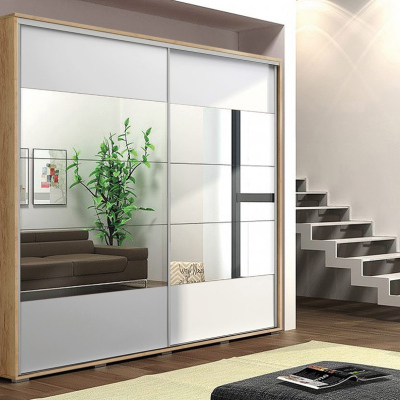 Zrcadlová šatní skříň 150/245 FERNANDO - dub craft zlatý / bílá