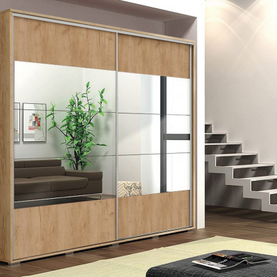 Zrcadlová šatní skříň 175/245 FERNANDO - dub craft zlatý