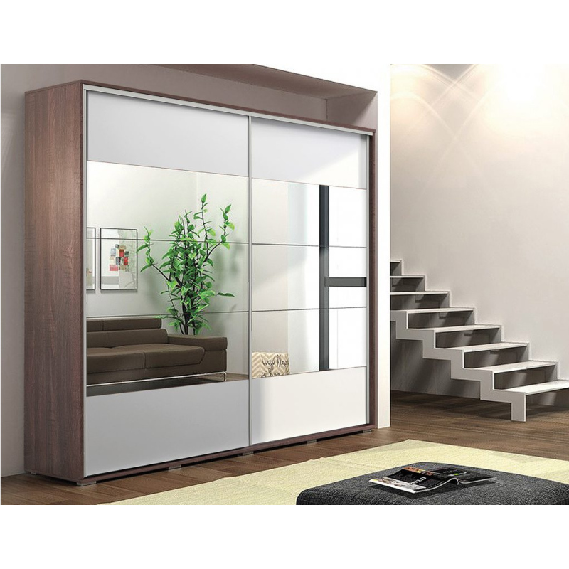 Zrcadlová šatní skříň 175/245 FERNANDO - čokoláda / bílá