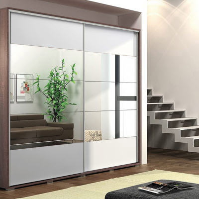 Zrcadlová šatní skříň 200/245 FERNANDO - čokoláda / bílá