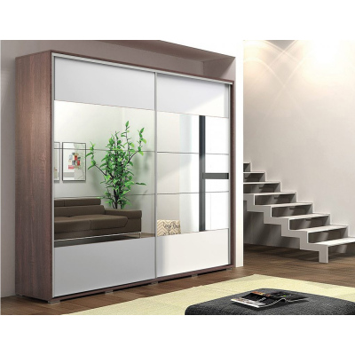 Zrcadlová šatní skříň 200/245 FERNANDO - čokoláda / bílá