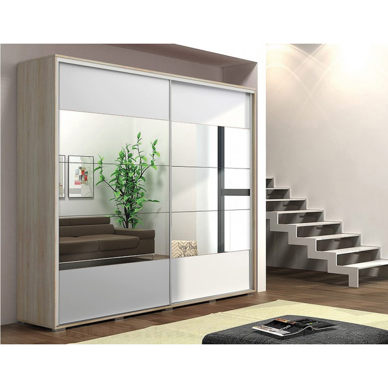 Zrcadlová šatní skříň 175/245 FERNANDO - dub sonoma / bílá