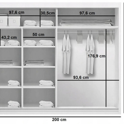 Prostorná moderní šatní skříň 200/215 ILANA - bílá / dub sonoma