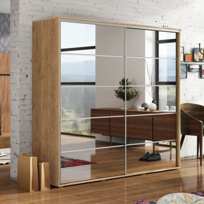 Zrcadlová šatní skříň 150/215 GABRIEL - dub craft zlatý