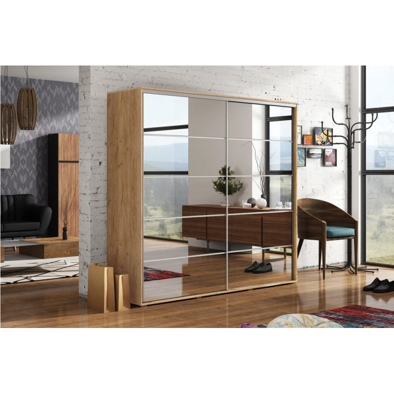 Zrcadlová šatní skříň 175/245 GABRIEL - dub craft zlatý