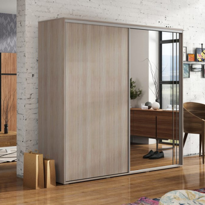 Prostorná šatní skříň se zrcadlem 125/245 HUGO - dub sonoma