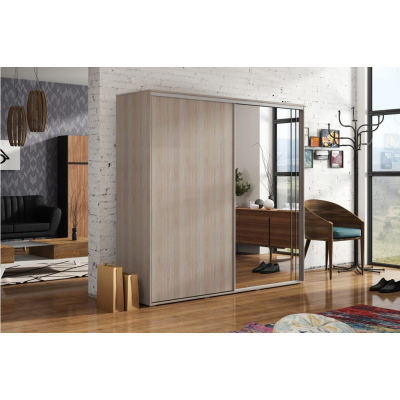 Prostorná šatní skříň se zrcadlem 125/245 HUGO - dub sonoma