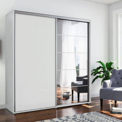 Prostorná zrcadlová šatní skříň 125/215 JACOBO - bílá