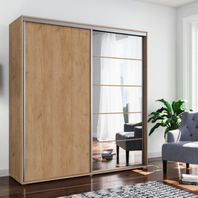 Prostorná zrcadlová šatní skříň 230/215 JACOBO - dub craft zlatý