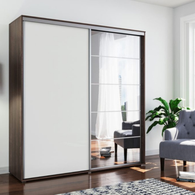 Prostorná zrcadlová šatní skříň 230/245 JACOBO - čokoláda / bílá