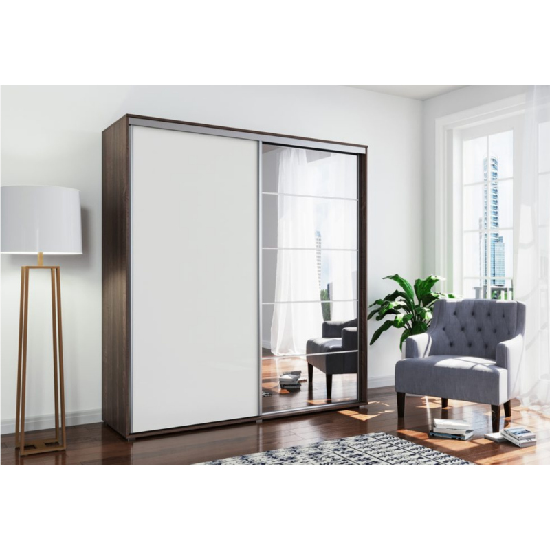 Prostorná zrcadlová šatní skříň 230/245 JACOBO - čokoláda / bílá