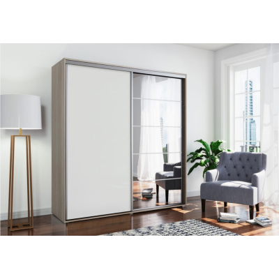 Prostorná zrcadlová šatní skříň 200/245 JACOBO - dub sonoma / bílá