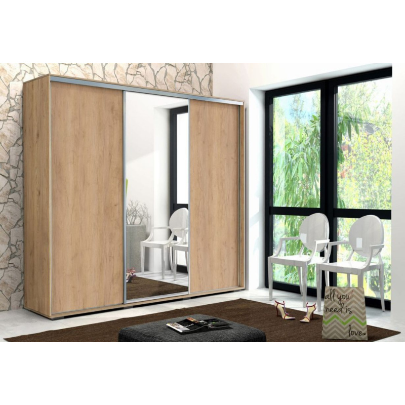 Prostorná třídveřová šatní skříň 278 cm LEONARDO - dub craft zlatý