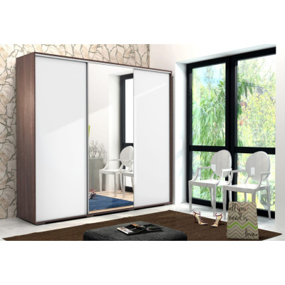 Prostorná třídveřová šatní skříň 278 cm LEONARDO - čokoláda / bílá