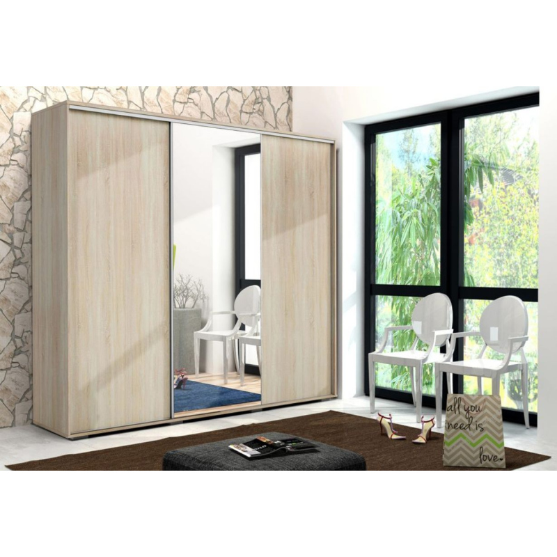 Prostorná třídveřová šatní skříň 250 cm LEONARDO - dub sonoma