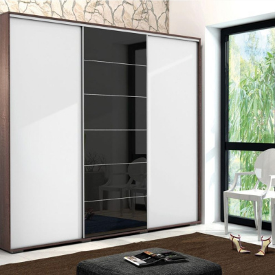 Moderní prostorná šatní skříň 278 cm MANUEL - čokoláda / bílá