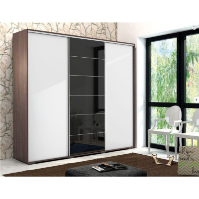 Moderní prostorná šatní skříň 278 cm MANUEL - čokoláda / bílá